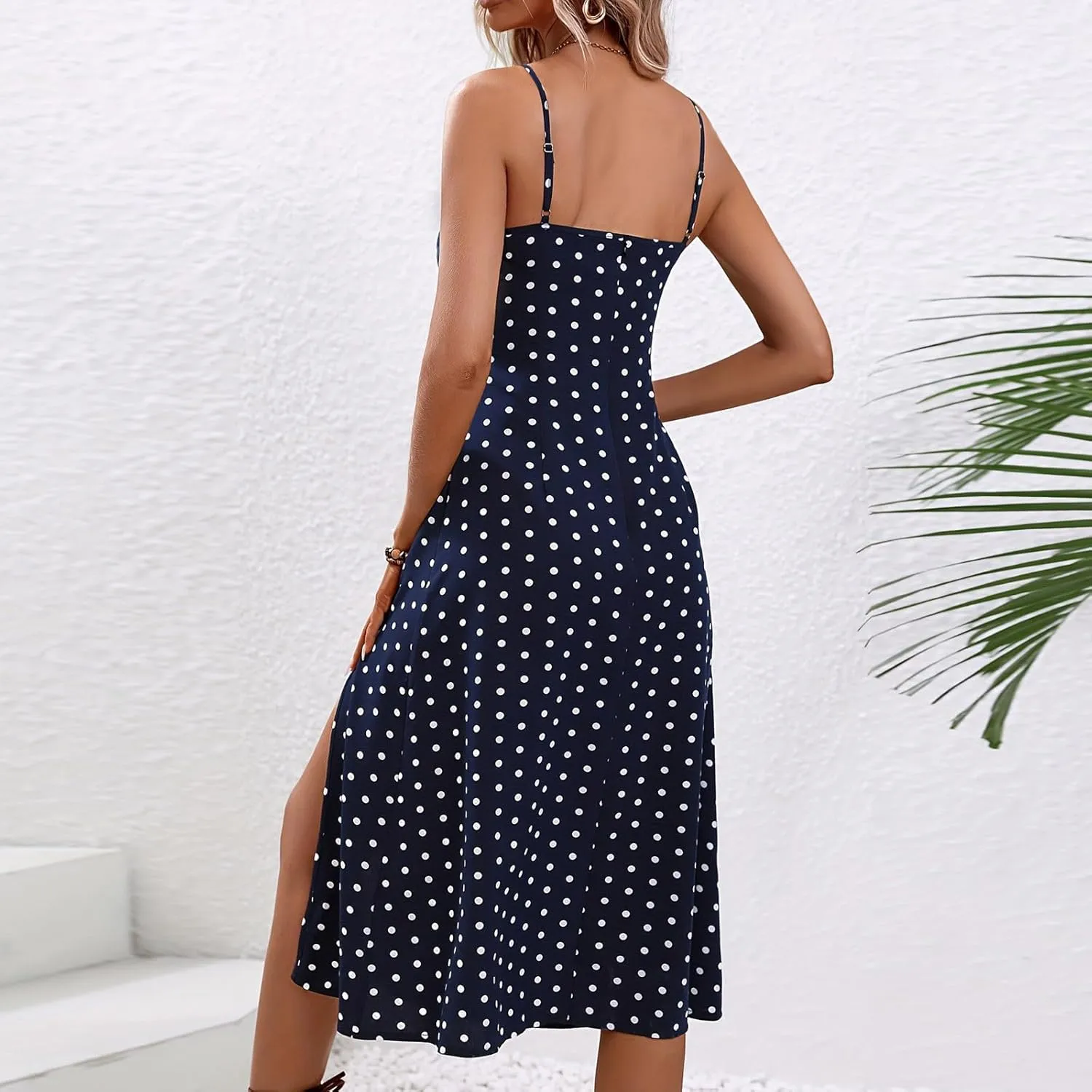 Women Floral Print Spaghetti Strap Tie Front Split Cami Summer Midi Dress Beach Wedding Guest Dresses for Women