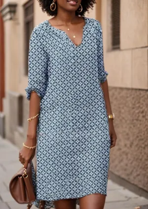Women Floral Print V Neck Midi Dress Summer Casual Boho Half Sleeve Loose Flowy Tshirt Sun Dress