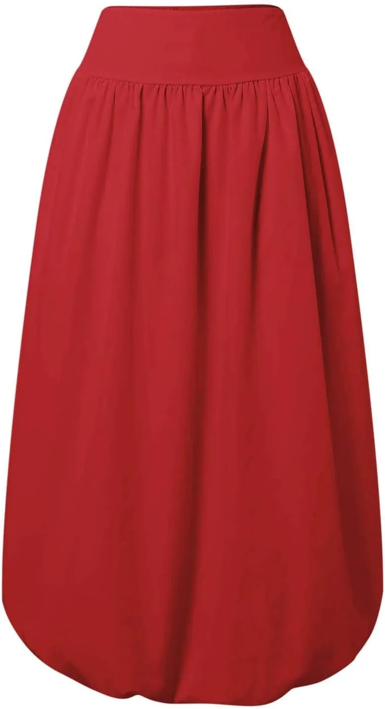 Women Maxi Bubble Skirt Elastic Waist Aline Long Puff Skirt Ruffle Hem Balloon Skirts Swim Skirt