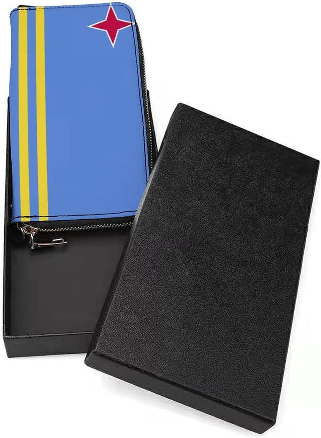 Women Men Aruba Flag Zipper Long Purse with Removable Wristlet Stylish PU Wallet Travel Clutch
