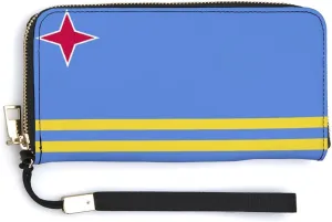 Women Men Aruba Flag Zipper Long Purse with Removable Wristlet Stylish PU Wallet Travel Clutch