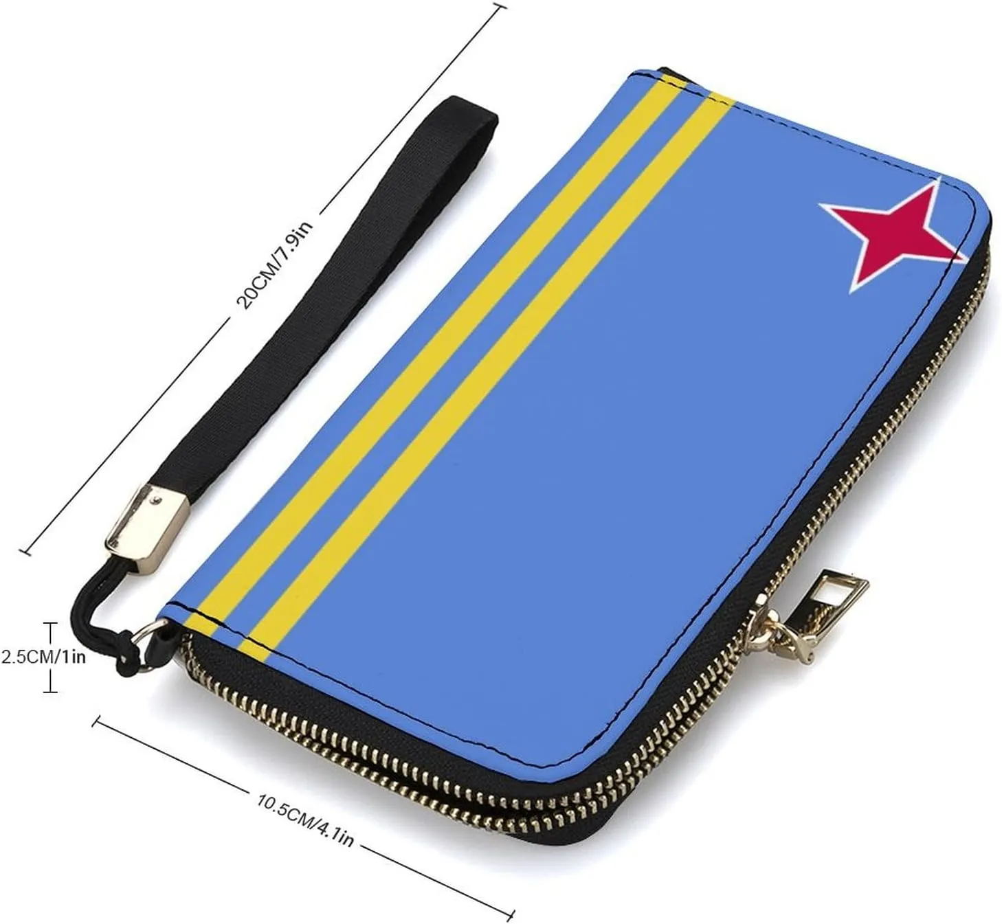 Women Men Aruba Flag Zipper Long Purse with Removable Wristlet Stylish PU Wallet Travel Clutch