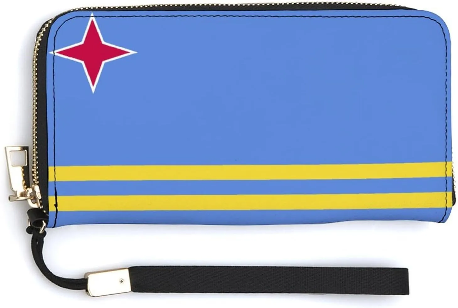 Women Men Aruba Flag Zipper Long Purse with Removable Wristlet Stylish PU Wallet Travel Clutch