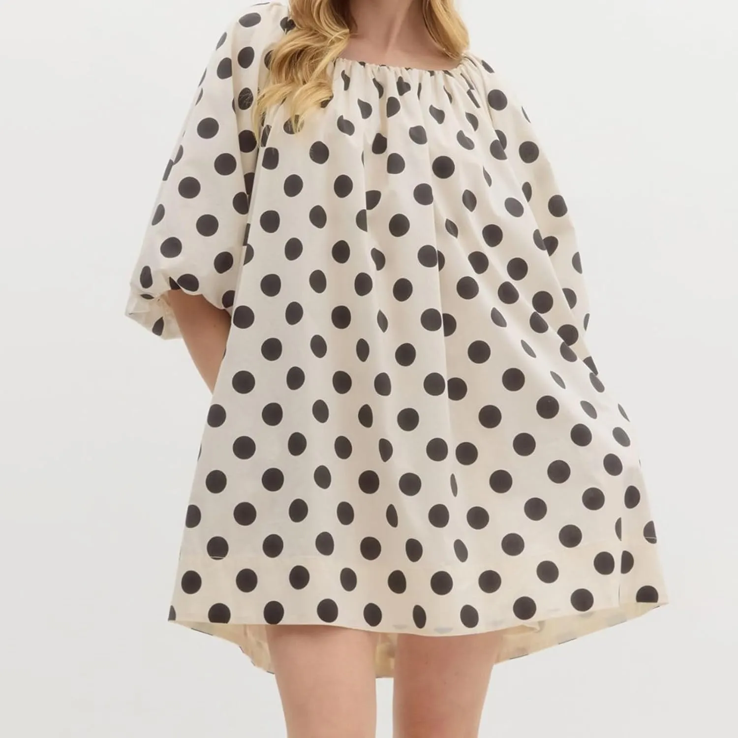 Women Puff Short Sleeve Mini Dress V-Neck Casual Flowy Babydoll Dresses A-Line Ruffle Beach Vacation Short Sundress