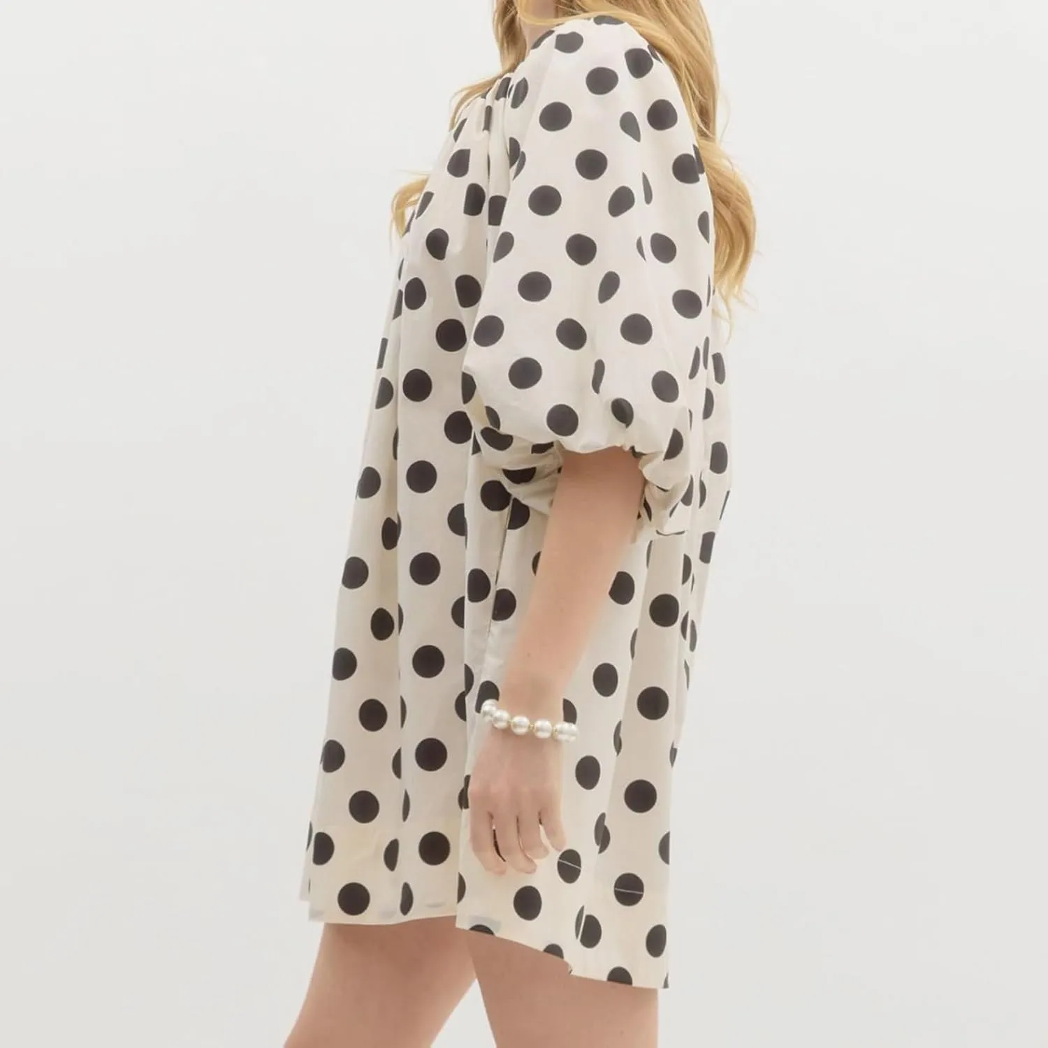Women Puff Short Sleeve Mini Dress V-Neck Casual Flowy Babydoll Dresses A-Line Ruffle Beach Vacation Short Sundress