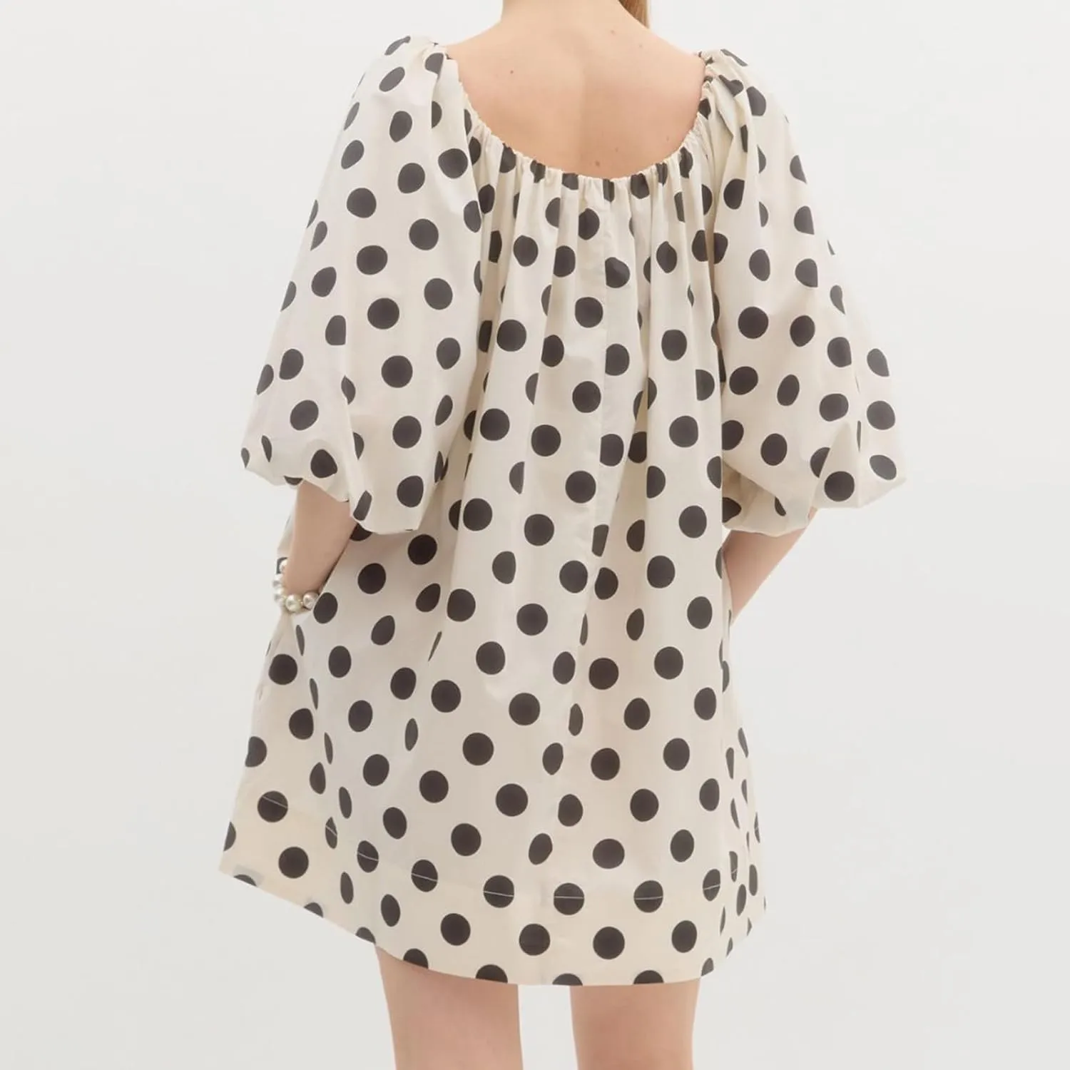 Women Puff Short Sleeve Mini Dress V-Neck Casual Flowy Babydoll Dresses A-Line Ruffle Beach Vacation Short Sundress
