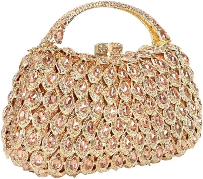 Women Rhinestone Evening Handbag Bling Top-Handle Clutch Purse Luxury Shoulder Evening Bag for Wedding Cocktail Party