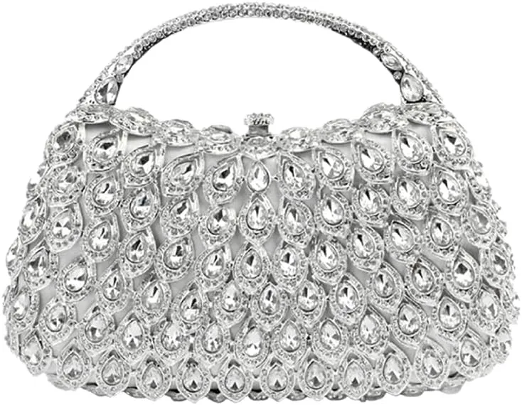 Women Rhinestone Evening Handbag Bling Top-Handle Clutch Purse Luxury Shoulder Evening Bag for Wedding Cocktail Party