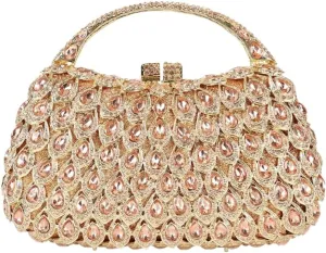 Women Rhinestone Evening Handbag Bling Top-Handle Clutch Purse Luxury Shoulder Evening Bag for Wedding Cocktail Party