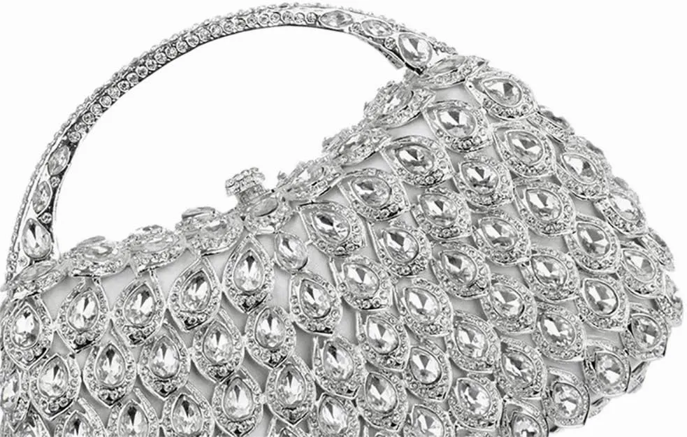 Women Rhinestone Evening Handbag Bling Top-Handle Clutch Purse Luxury Shoulder Evening Bag for Wedding Cocktail Party