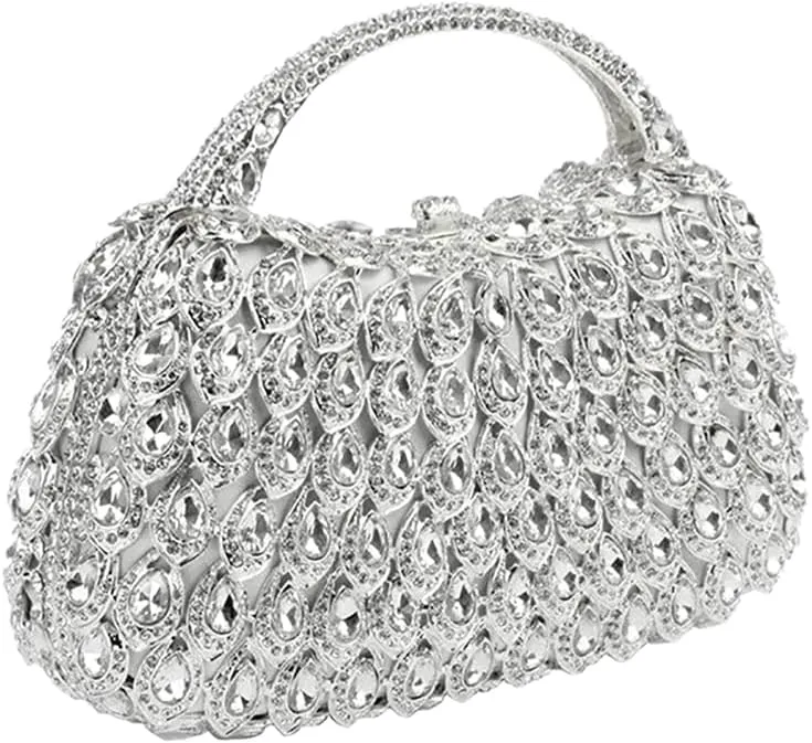 Women Rhinestone Evening Handbag Bling Top-Handle Clutch Purse Luxury Shoulder Evening Bag for Wedding Cocktail Party