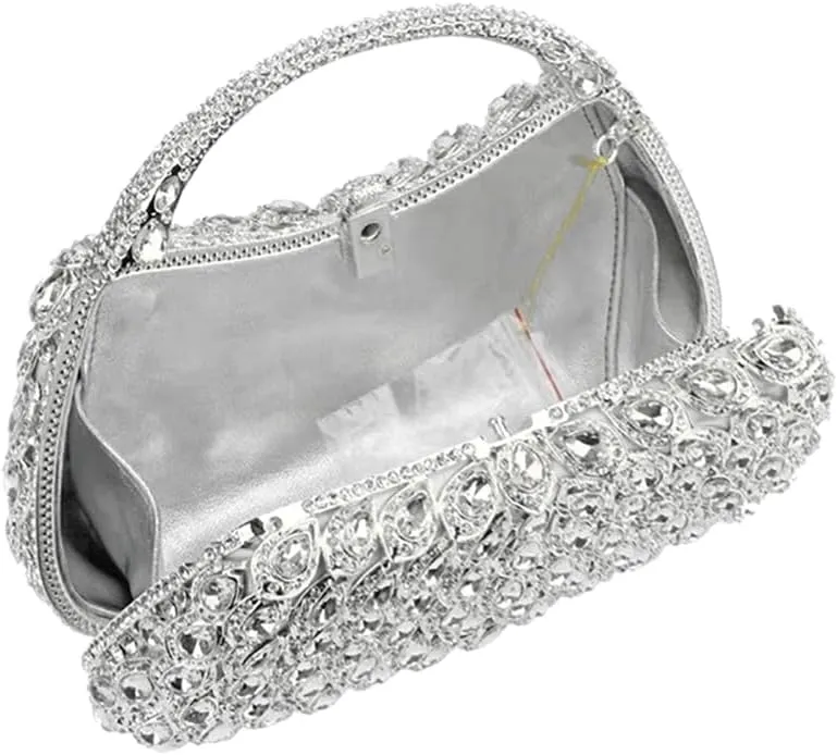 Women Rhinestone Evening Handbag Bling Top-Handle Clutch Purse Luxury Shoulder Evening Bag for Wedding Cocktail Party