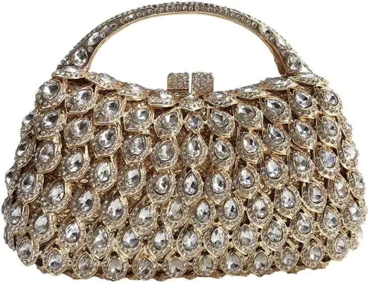 Women Rhinestone Evening Handbag Bling Top-Handle Clutch Purse Luxury Shoulder Evening Bag for Wedding Cocktail Party