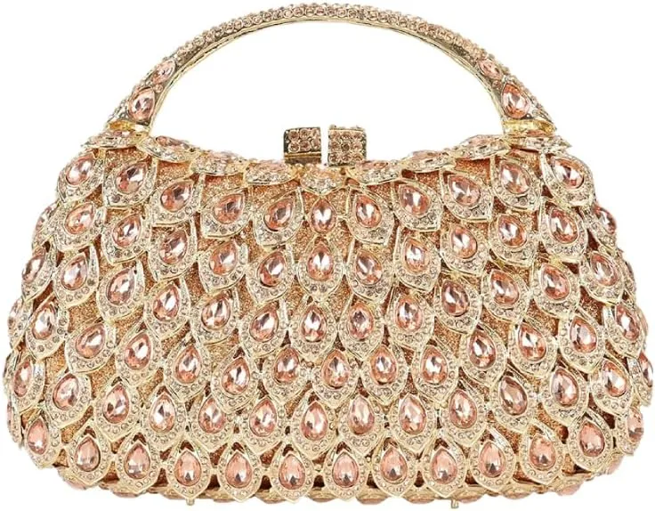 Women Rhinestone Evening Handbag Bling Top-Handle Clutch Purse Luxury Shoulder Evening Bag for Wedding Cocktail Party