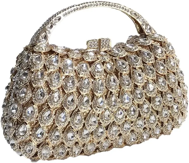 Women Rhinestone Evening Handbag Bling Top-Handle Clutch Purse Luxury Shoulder Evening Bag for Wedding Cocktail Party