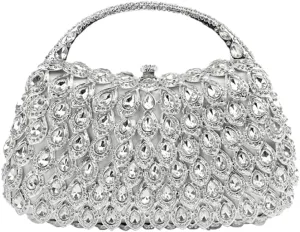 Women Rhinestone Evening Handbag Bling Top-Handle Clutch Purse Luxury Shoulder Evening Bag for Wedding Cocktail Party