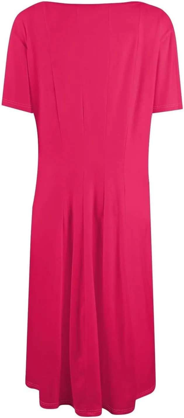 Women Summer Short Sleeve Midi Dress with Pockets Casual Aline Flowy Tshirt Dress Floral Vocation Beach Sundress