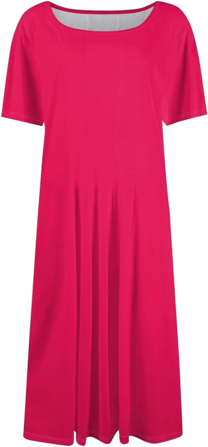 Women Summer Short Sleeve Midi Dress with Pockets Casual Aline Flowy Tshirt Dress Floral Vocation Beach Sundress