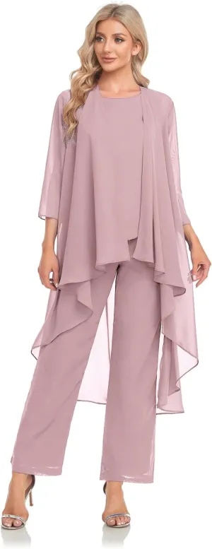 Women's 3 Pieces Chiffon Mother of The Bride Dress with Jacket Chiffon Formal Evening Dresses