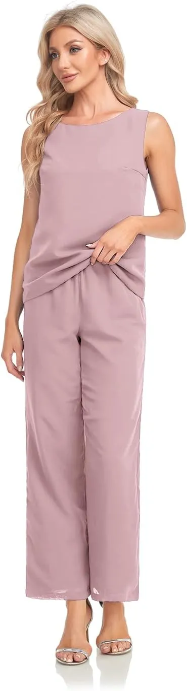 Women's 3 Pieces Chiffon Mother of The Bride Dress with Jacket Chiffon Formal Evening Dresses