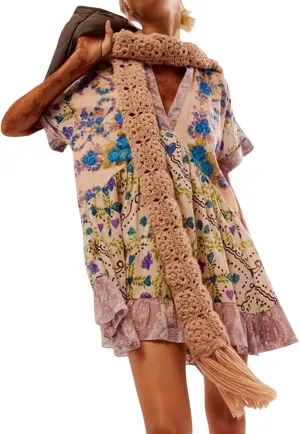 Womens Boho Floral Mini Dress Deep V Neck Short Sleeve Babydoll Dress Summer Casual Loose Flowy Beach Ruffle Dress
