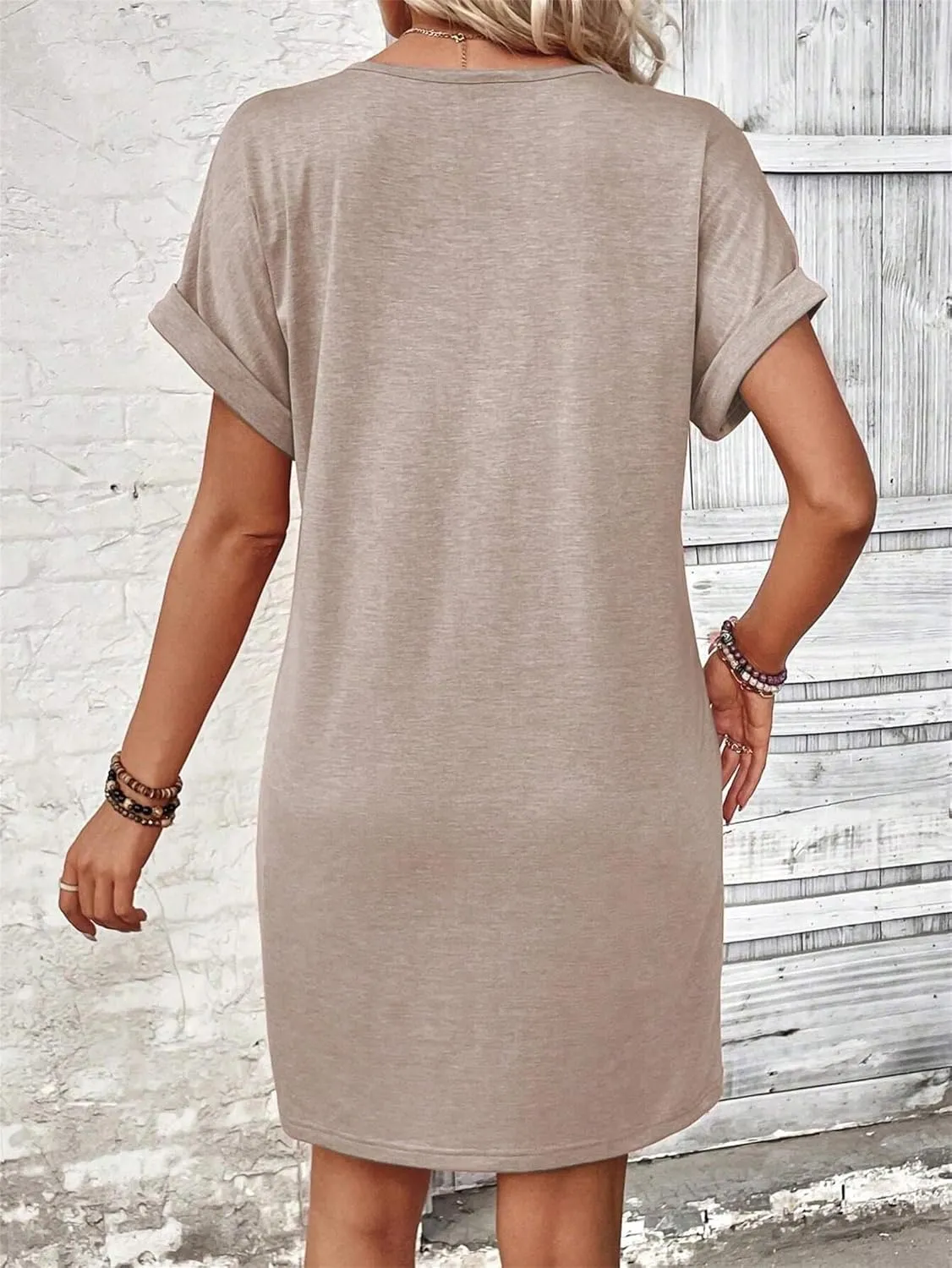 Womens Button Front V Neck Midi Dresses Casual Swing Shirt Sundress Short Sleeve Beach Summer Dress