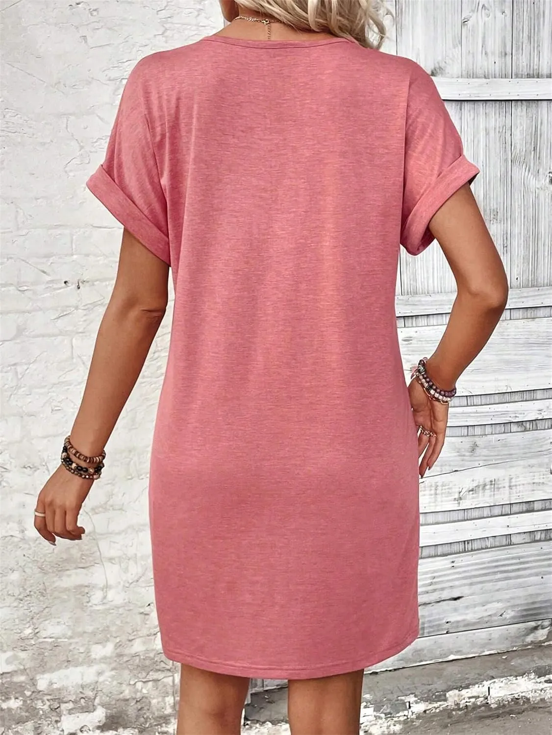 Womens Button Front V Neck Midi Dresses Casual Swing Shirt Sundress Short Sleeve Beach Summer Dress