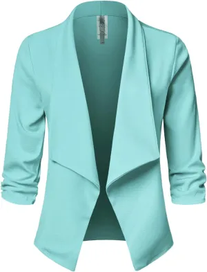Women's Casual 3/4 Sleeve Office Work Open Front Blazer Cardigan Jacket (S-3XL)