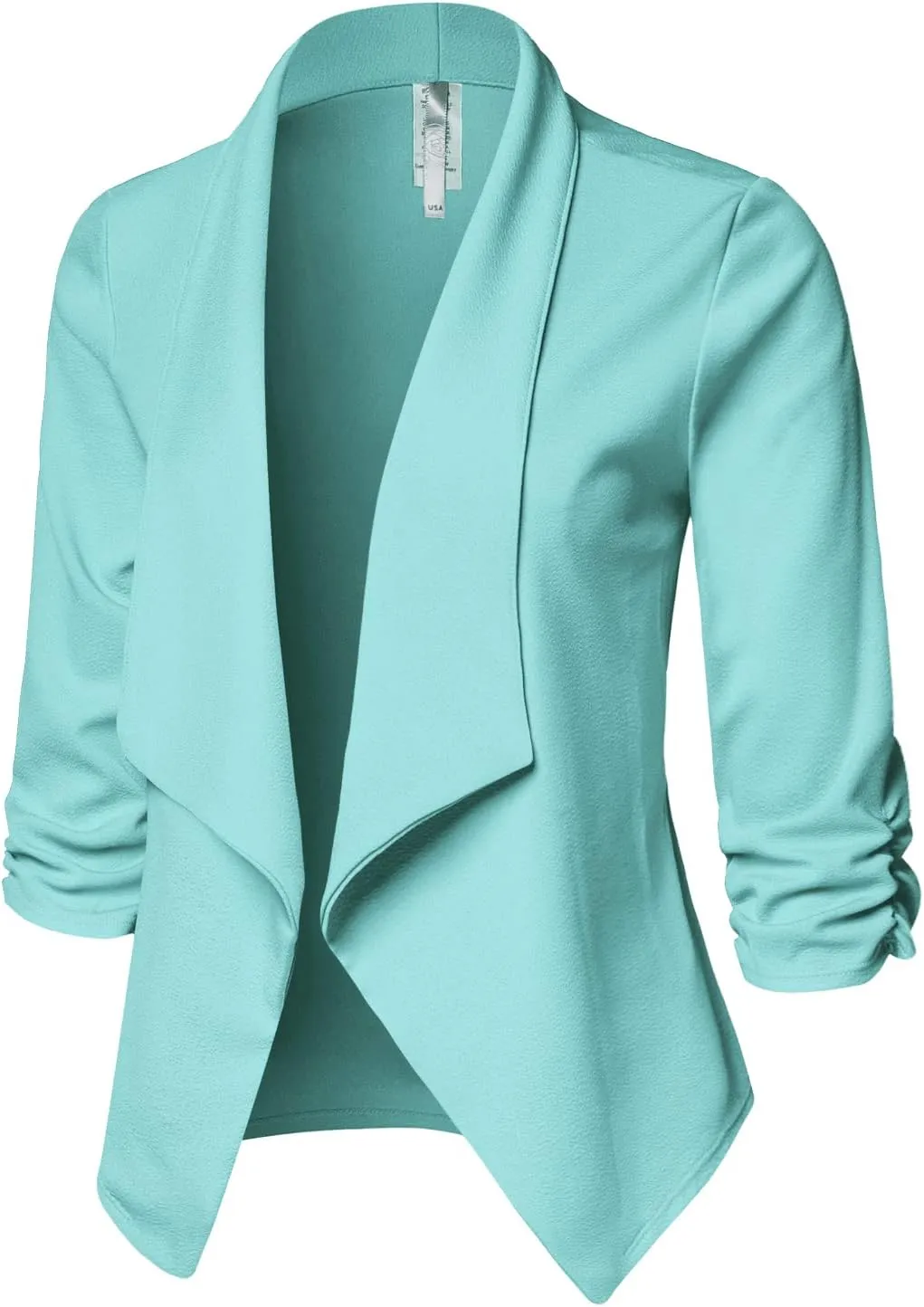 Women's Casual 3/4 Sleeve Office Work Open Front Blazer Cardigan Jacket (S-3XL)