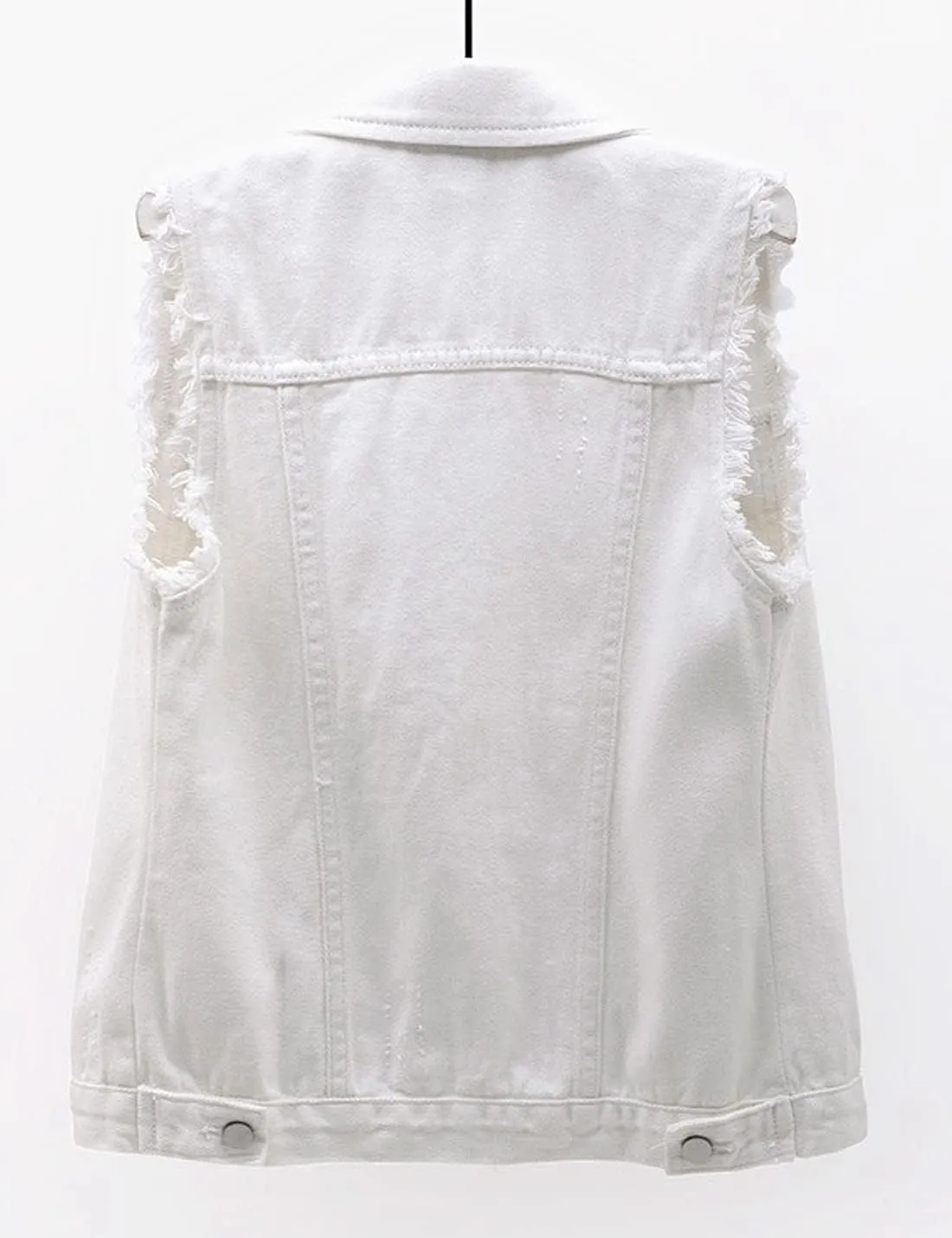 Women's Casual Denim Waistcoat Slim Fit Frayed Sleeveless Jacket Ripped Tops with Pockets
