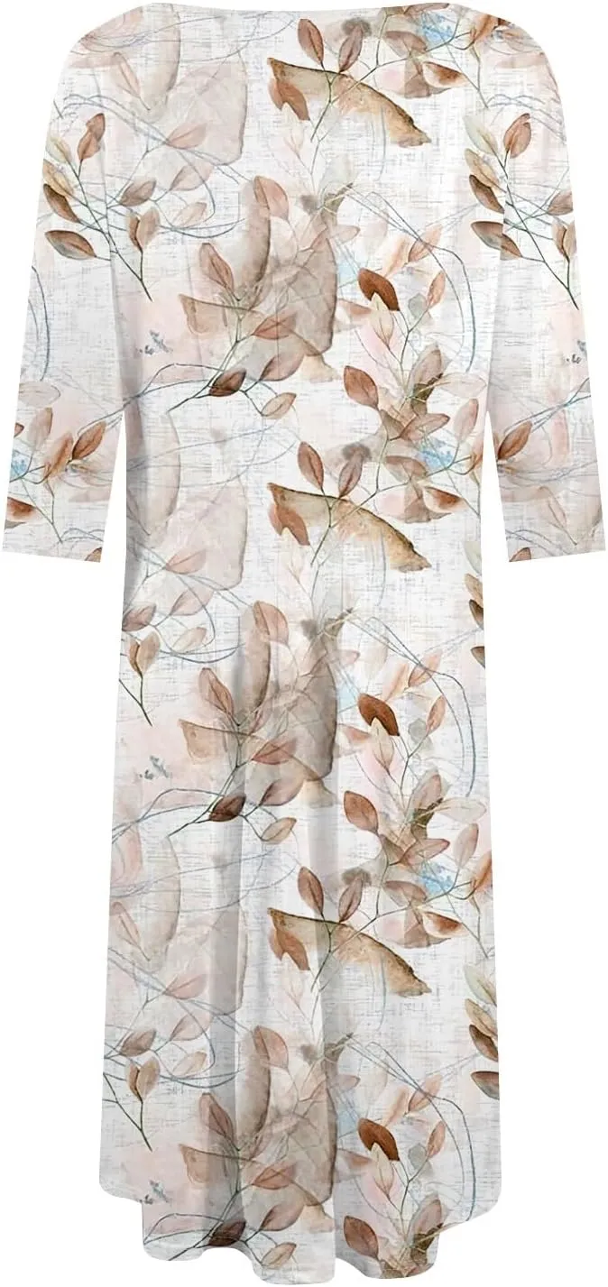 Women's Casual Dresses Summer Casual Loose Trendy 3/4 Sleeve Floral Stripe Printed Boho Dress Plus Size, S-3XL