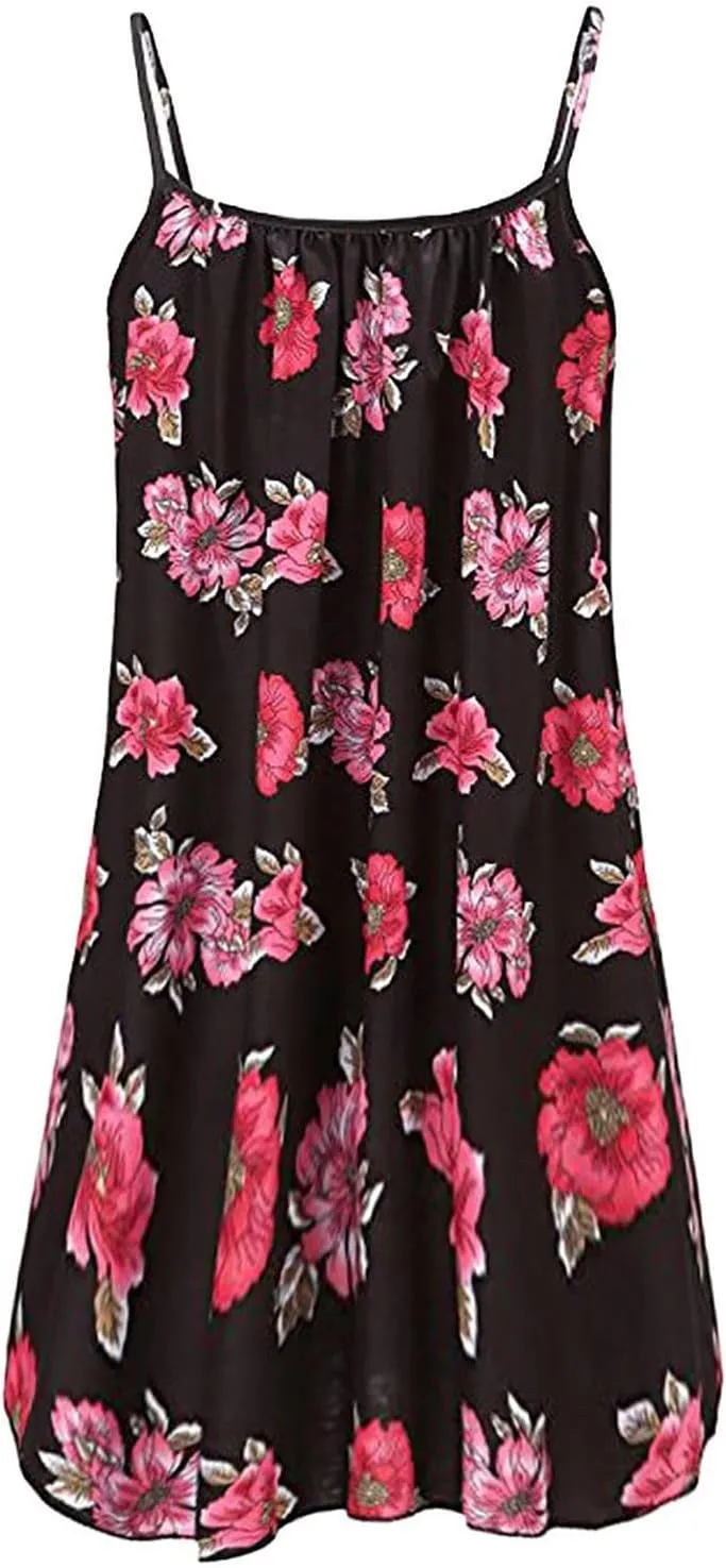 Women's Casual Dresses Summer Casual Trendy Dress Sleeveless Halter Floral Print Boho Midi Dresses Casual, XS-6XL