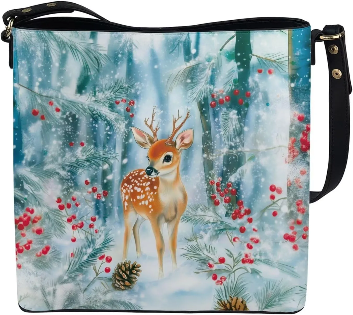 Womens Christmas Tote Bags with Detachable Strap and Compatments for Ladies Large Crossbody Shoulder Satchel