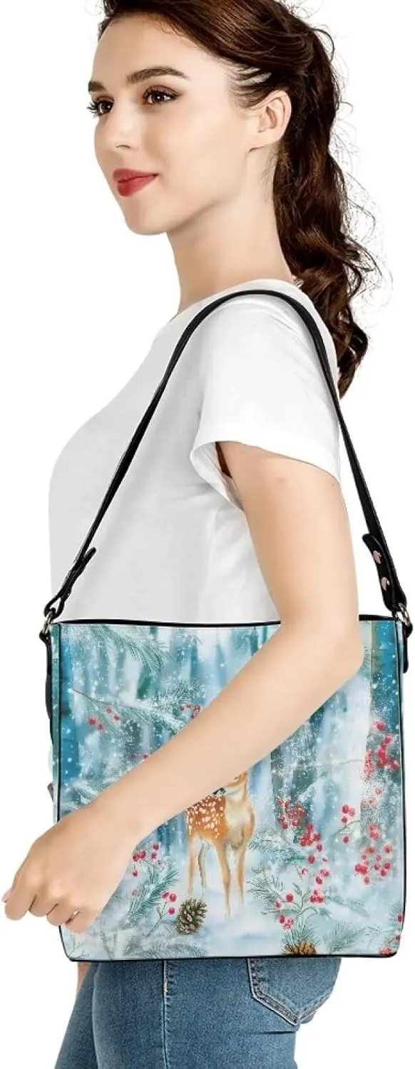 Womens Christmas Tote Bags with Detachable Strap and Compatments for Ladies Large Crossbody Shoulder Satchel