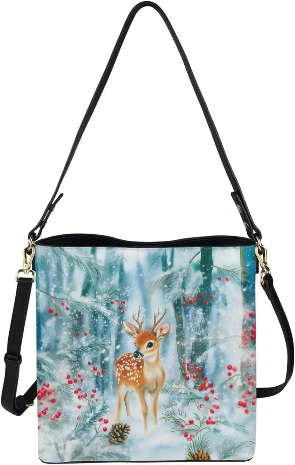 Womens Christmas Tote Bags with Detachable Strap and Compatments for Ladies Large Crossbody Shoulder Satchel