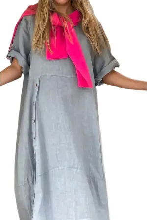 Womens Cotton Linen Short Sleeve Shirt Dress Plus Size Summer Loose Button Midi Beach Dresses