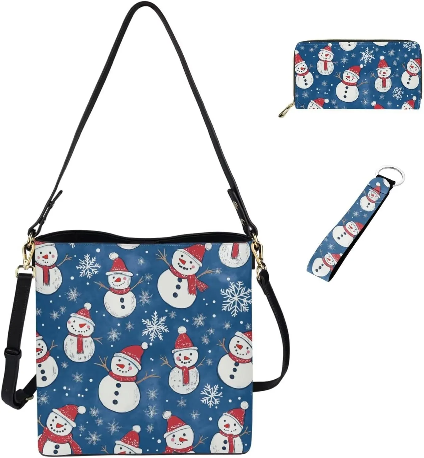 Women's Crossbody Bag Leather Waterproof Shoulder Tote Bag with Matched Wallet and Keychain Set for Work