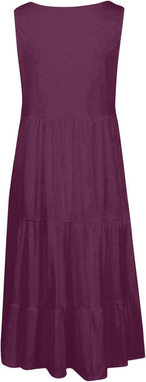 Womens Dresses Spring Dresses for Women 2024 Pleated Bohemian Dresses Cute Sleeveless Flowing Beach Straight T-Shirt