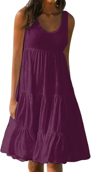 Womens Dresses Spring Dresses for Women 2024 Pleated Bohemian Dresses Cute Sleeveless Flowing Beach Straight T-Shirt
