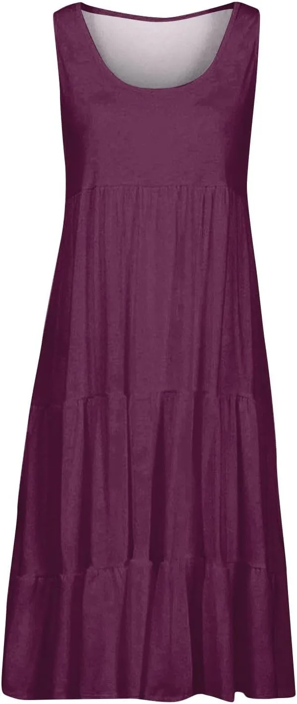 Womens Dresses Spring Dresses for Women 2024 Pleated Bohemian Dresses Cute Sleeveless Flowing Beach Straight T-Shirt