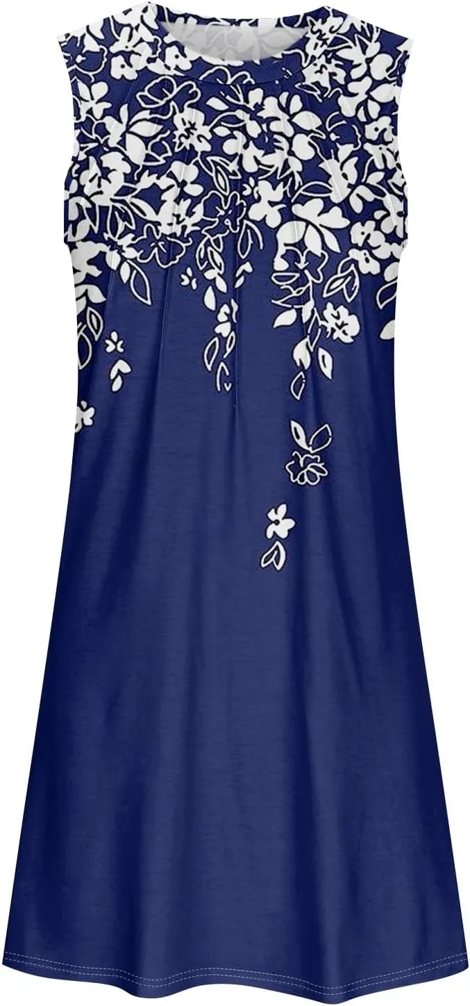 Women's Dresses Summer Midi Tropical Sleeveless U Neck Dressy Tank Dress Casual Knee Length Party Sundress