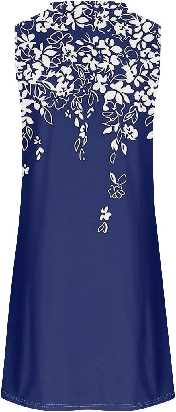 Women's Dresses Summer Midi Tropical Sleeveless U Neck Dressy Tank Dress Casual Knee Length Party Sundress