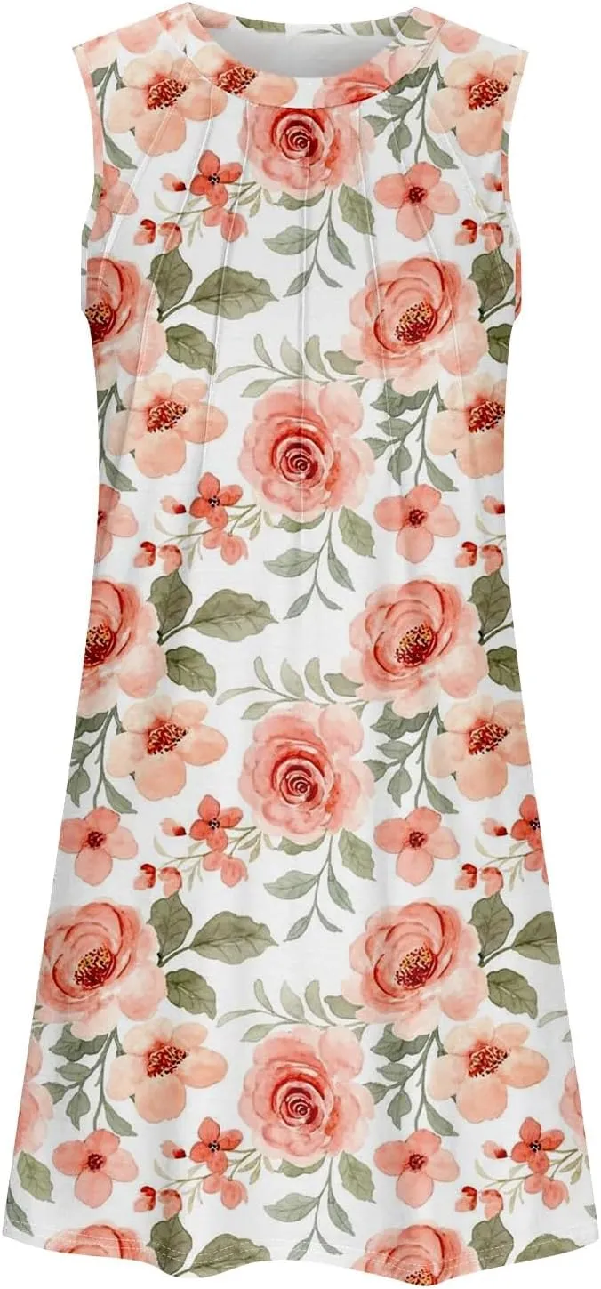 Women's Dresses Summer Midi Tropical Sleeveless U Neck Dressy Tank Dress Casual Knee Length Party Sundress