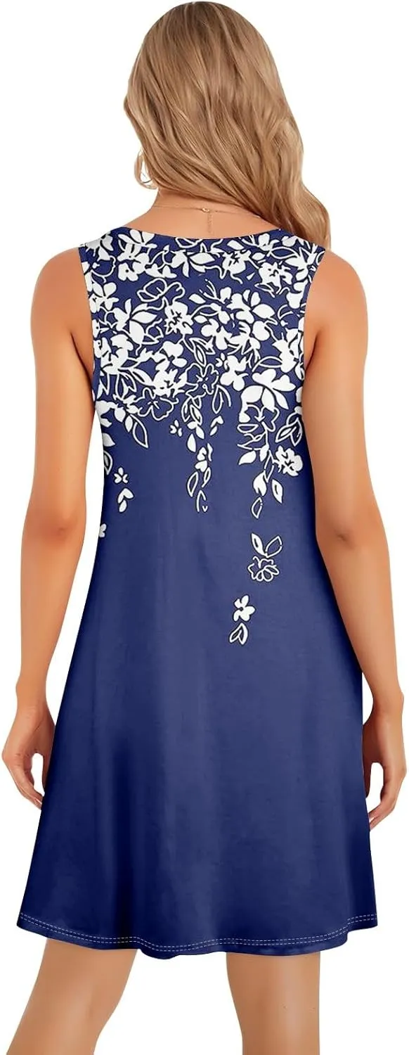 Women's Dresses Summer Midi Tropical Sleeveless U Neck Dressy Tank Dress Casual Knee Length Party Sundress
