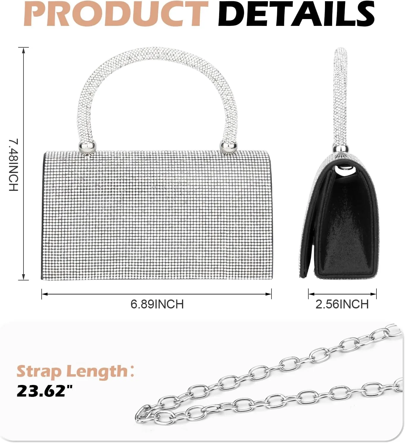 Women's Evening Bag Purse Clutch Bag Ladies Rhinestone Purses Glitter Small Handbags Party Wedding Prom