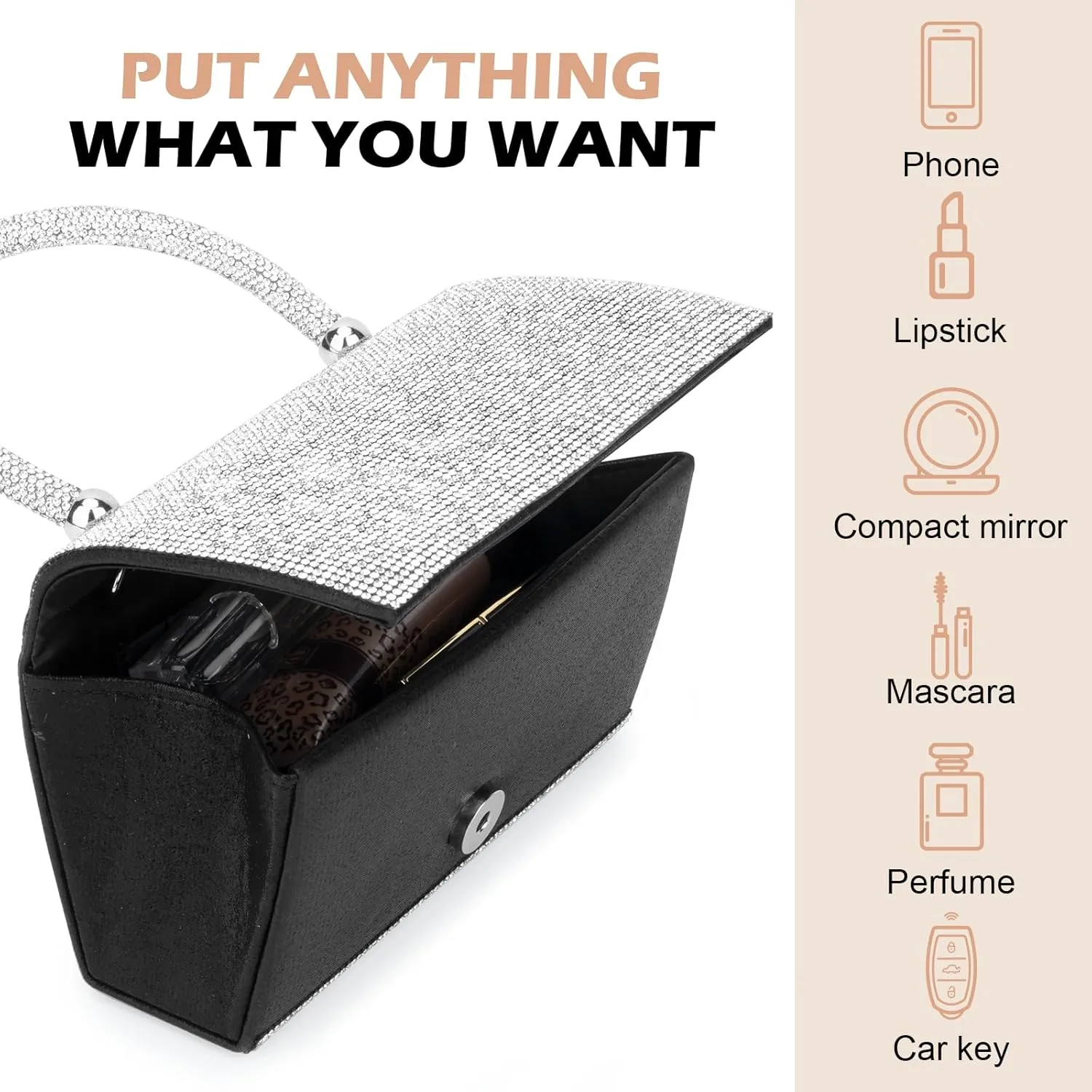 Women's Evening Bag Purse Clutch Bag Ladies Rhinestone Purses Glitter Small Handbags Party Wedding Prom