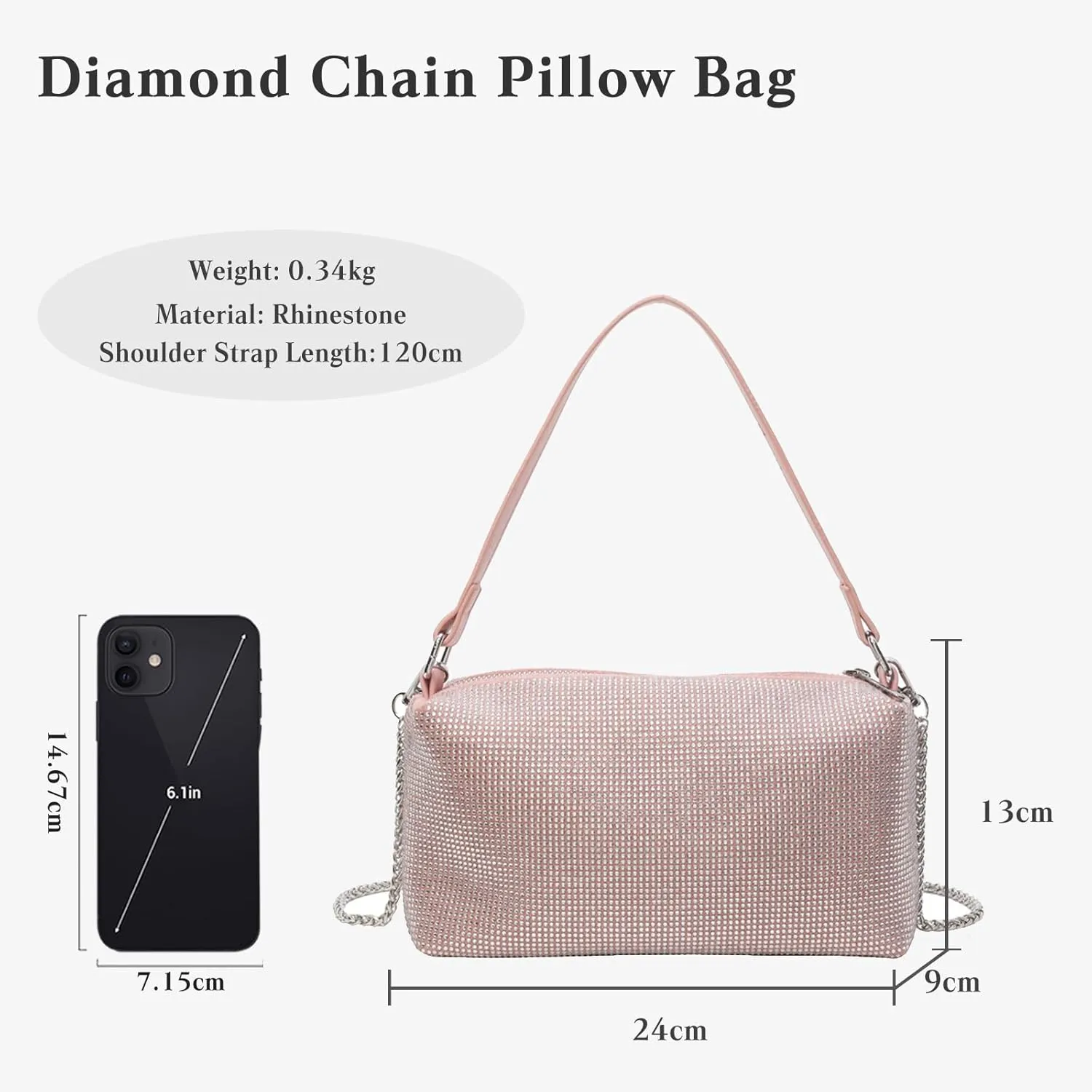 Women's Evening Handbag Rhinestone Clutch Bag Bridal Wedding Purse Bling Crystal Shoulder Bag With Detachable Chain