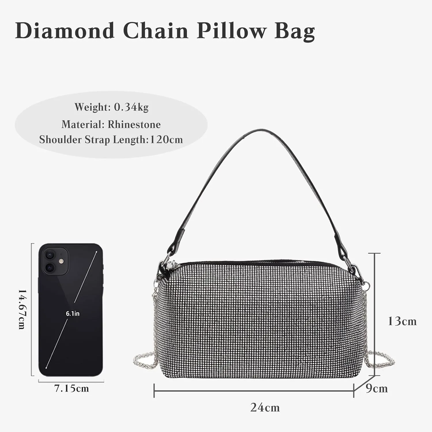 Women's Evening Handbag Rhinestone Clutch Bag Bridal Wedding Purse Bling Crystal Shoulder Bag With Detachable Chain