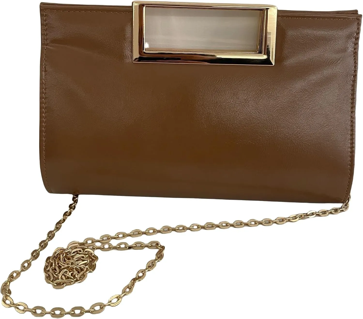 Women's Fashion Glossy Faux Leather Evening Handbag Purse Stylish Chain Shoulder Clutch Purses for Wedding Party