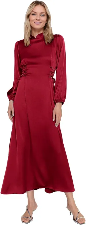 Women's Maxi Satin Bridesmaid Dresses 2025 Long Sleeves A-Line Prom Dresss for Wedding Party Tie Formal Gowns DR0726